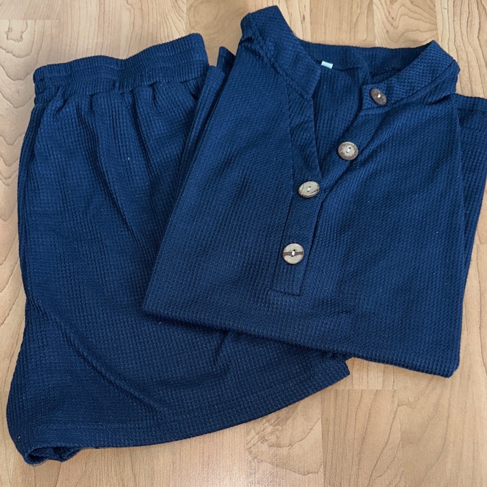Navy Blue Knit Pajama Matching Set